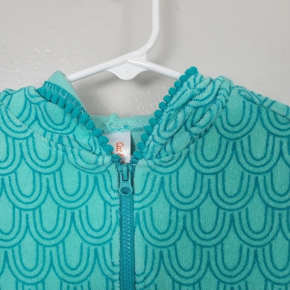 Cat & Jack Little Girls XS 4-5 Turquoise Blue Swim Towel Dress Cover Up Full Zip